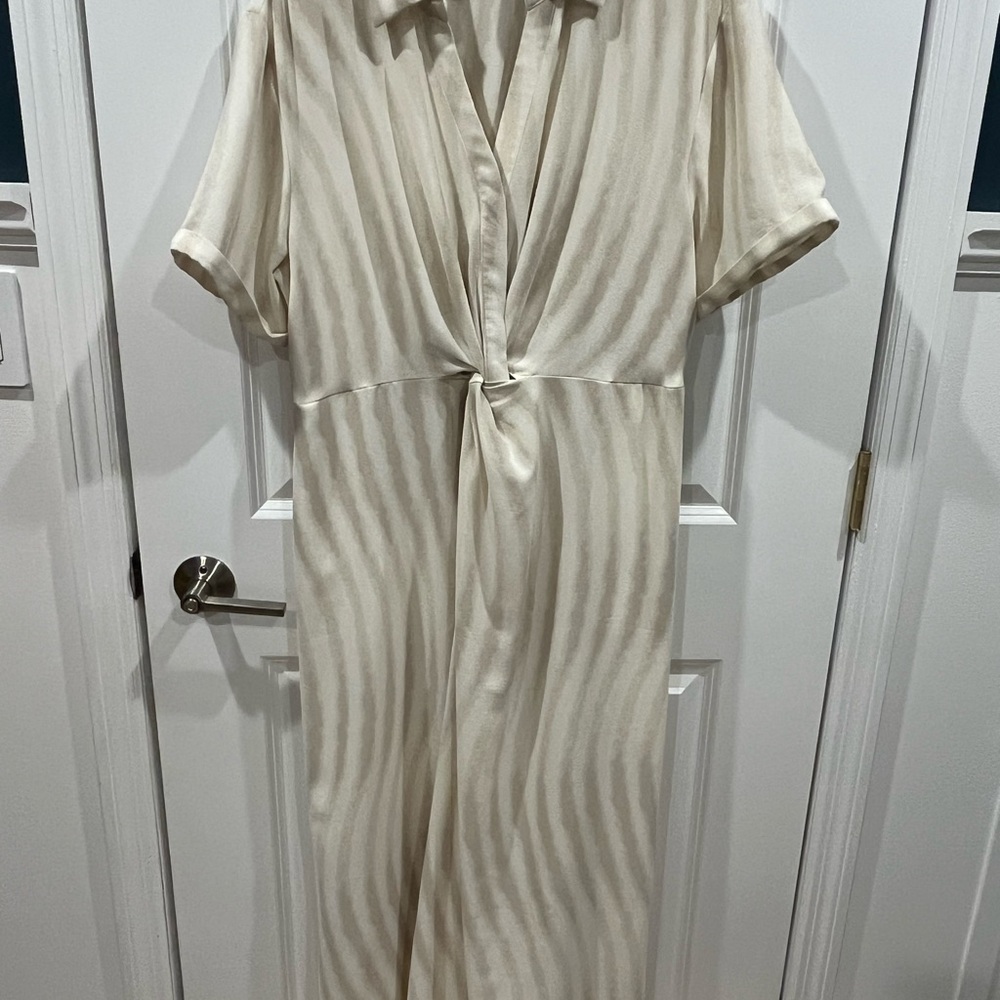 Cream Striped Short Sleeve Dress